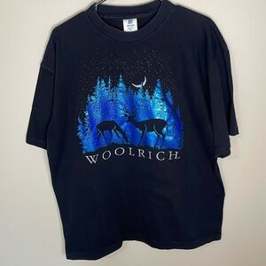Vintage WOOLRICH Single Stitch XL Black Short Sleeve Tee Outdoors Nature Western